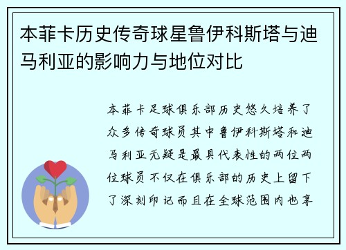 本菲卡历史传奇球星鲁伊科斯塔与迪马利亚的影响力与地位对比