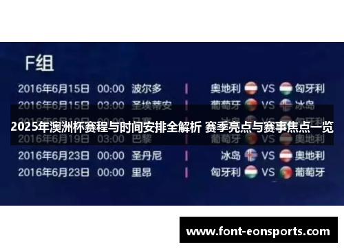 2025年澳洲杯赛程与时间安排全解析 赛季亮点与赛事焦点一览